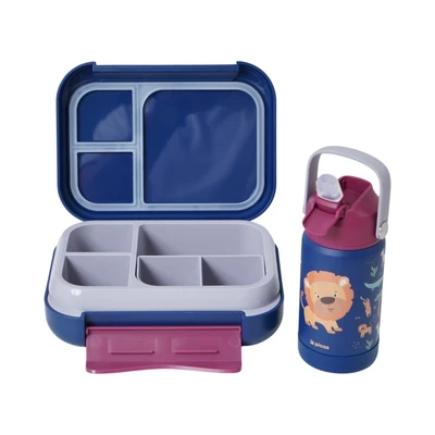 Gambar Picas Critter Kotak Makan Dengan Botol Vacuum Flask Set 3 pcs - Biru Navy