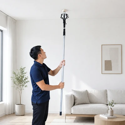 Gambar Maxbuilt Tongkat Pengganti Lampu 2 Meter - Silver/Hitam