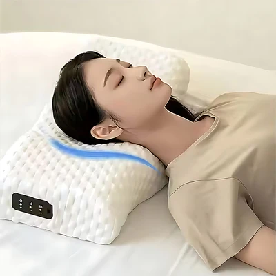 Gambar Cotton Couture Bantal Ergonomis Memory Foam Massage & Heating 2in1 56x30 cm - Putih