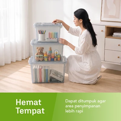 Gambar Stora Kotak Penyimpanan Dengan Tutup Set 3 pcs - Abu-Abu