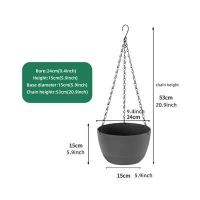 Gambar Soleil Nami Pot Tanaman Gantung Plastik 24x24x15 cm - Abu-abu Tua