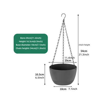 Gambar Soleil Nami Pot Tanaman Gantung Plastik 29x29x16.5 cm - Abu-abu Tua