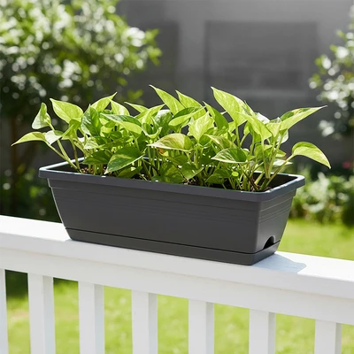 Gambar Soleil Siena Pot Tanaman Plastik Rectangular 50x20x15 cm - Abu-abu Tua