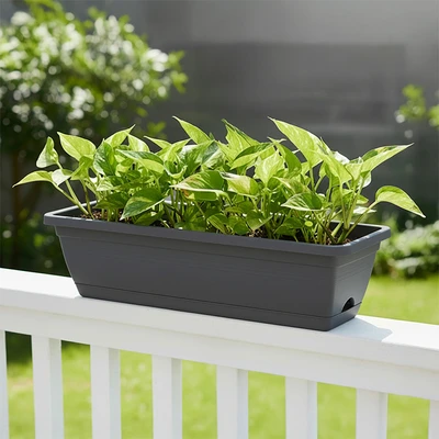 Gambar Soleil Siena Pot Tanaman Plastik Rectangular 58x23x18 cm - Abu-abu Tua