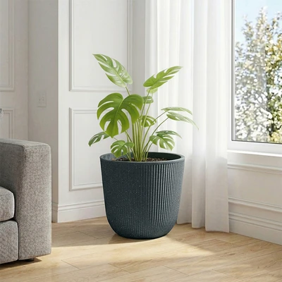 Gambar Soleil Nevia Pot Tanaman Plastik Round 45x45x39.5 cm - Abu-Abu