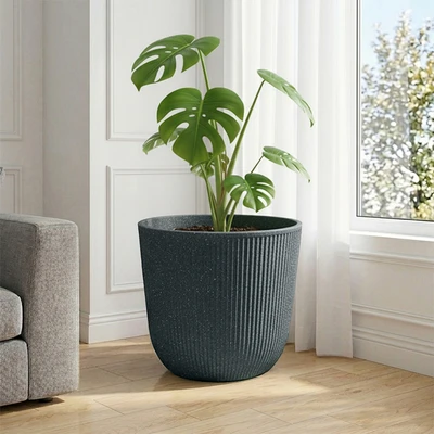 Gambar Soleil Nevia Pot Tanaman Plastik Round 55x55x48 cm - Abu-Abu