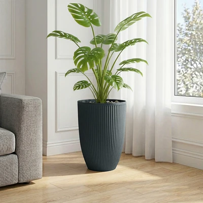 Gambar Soleil Nevia Pot Tanaman Plastik Cylinder 35x35x46.5 cm - Abu-Abu