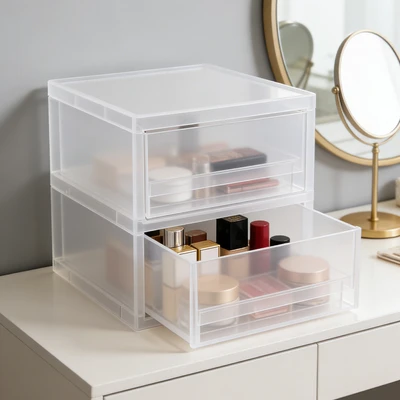Gambar Stora Organizer Meja Plastik Frosted 2 Tingkat Transparan