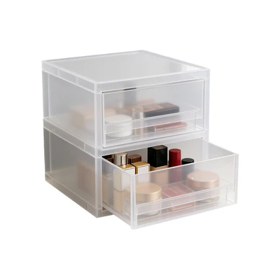 Gambar Stora Organizer Meja Plastik Frosted 2 Tingkat Transparan
