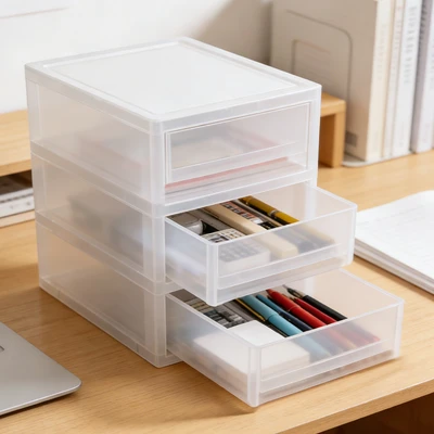 Gambar Stora Organizer Meja Plastik Frosted 3 Tingkat Transparan