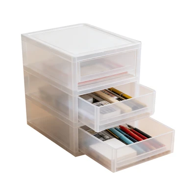 Gambar Stora Organizer Meja Plastik Frosted 3 Tingkat Transparan