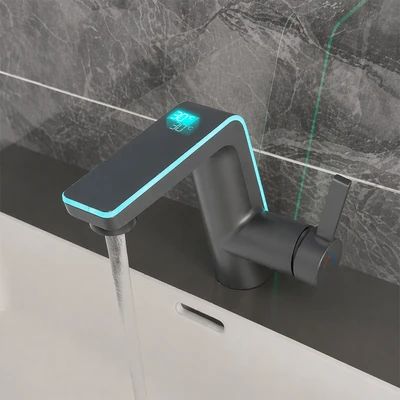 Gambar Acroz Elysio Keran Wastafel Mixer LED - Abu-abu Gumetal