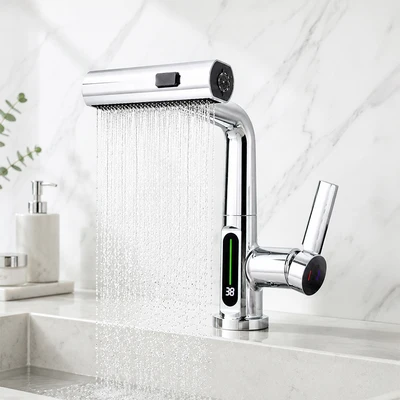 Gambar Acroz Keran Dapur Mixer Pullout LED - Silver Chrome