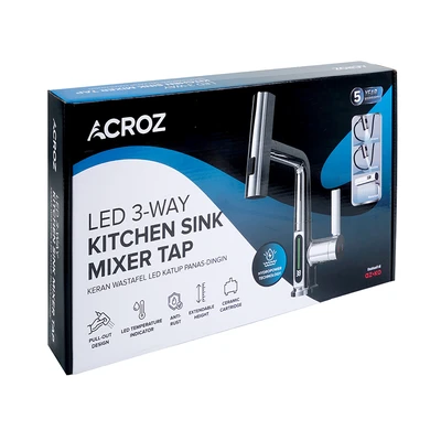 Gambar Acroz Keran Dapur Mixer Pullout LED - Silver Chrome