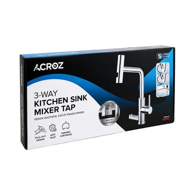 Gambar Acroz Keran Dapur Mixer Pullout Dengan Pembersih - Silver Chrome