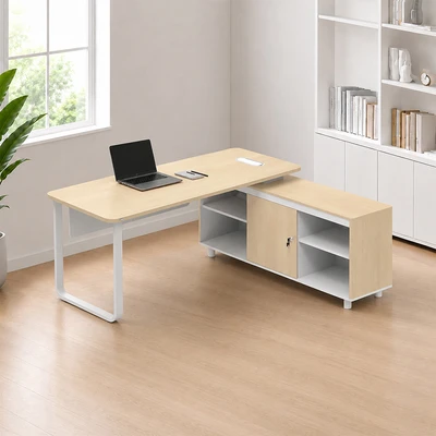 Gambar Informa Stev Meja Kantor 180x160x75 cm - Cokelat Oak