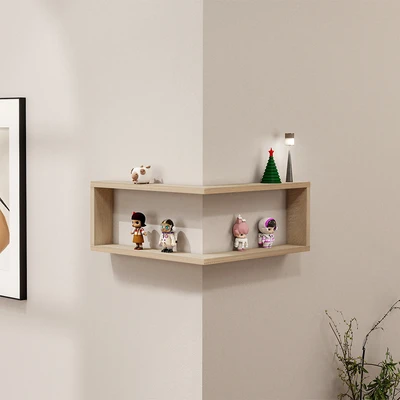 Gambar Stora Rak Dinding Sudut Kayu 45x45x20 cm - Cokelat Oak