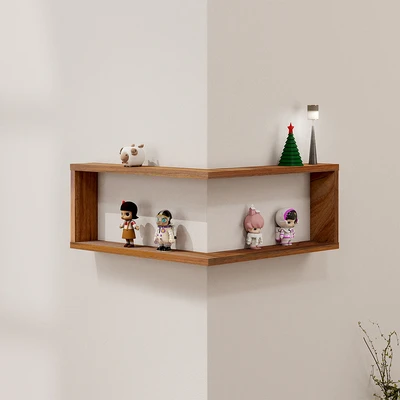Gambar Stora Rak Dinding Sudut Kayu 45x45x20 cm - Cokelat Walnut