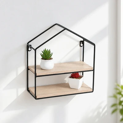 Gambar Stora Rak Dinding 2 Tingkat Forge House 26x11x28.5 cm - Hitam/Cokelat Natural