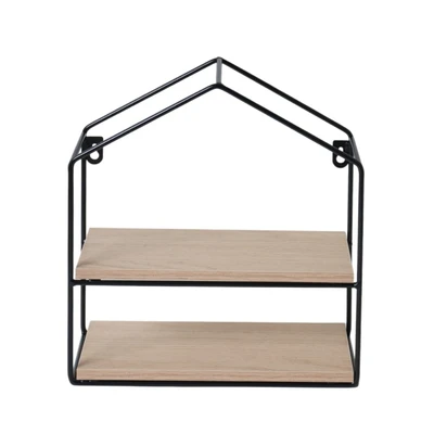 Gambar Stora Rak Dinding 2 Tingkat Forge House 26x11x28.5 cm - Hitam/Cokelat Natural