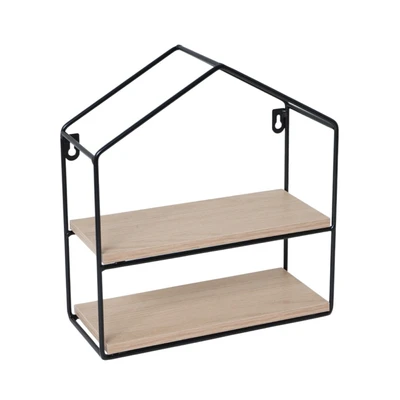 Gambar Stora Rak Dinding 2 Tingkat Forge House 26x11x28.5 cm - Hitam/Cokelat Natural