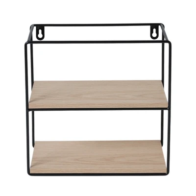Gambar Stora Rak Dinding 2 Tingkat Forge Square 25x12x25 cm - Hitam/Cokelat Natural