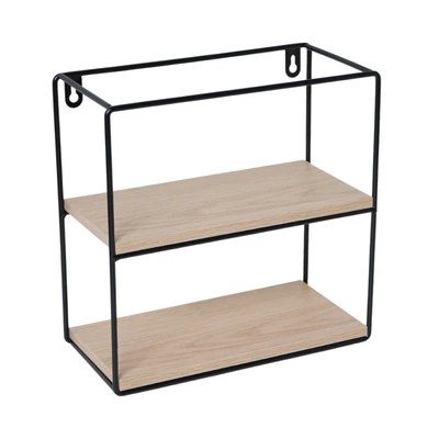 Gambar Stora Rak Dinding 2 Tingkat Forge Square 25x12x25 cm - Hitam/Cokelat Natural