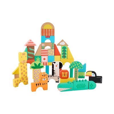 Gambar Fisher Price Set 50 Pcs Jungle Blocks Kayu - Mix