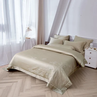 Gambar Informa 200x200 cm Set 9 pcs Seprai Super King Satin Embroidery Briana - Cokelat