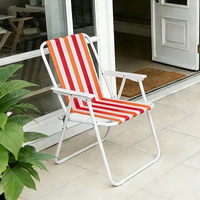 Gambar Soleil Kursi Teras Lipat Spring Fabric Stripe - Oranye