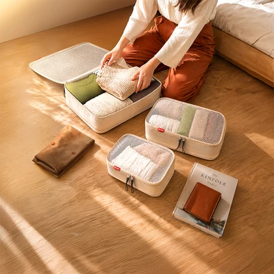 Gambar Azko Terra Tas Organizer Cube Set 3 Pcs - Krem Beige