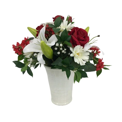Gambar Forhom Bunga Artifisial Serene Living Big Rose Dengan Pot 25x25x45 cm - Merah/Putih