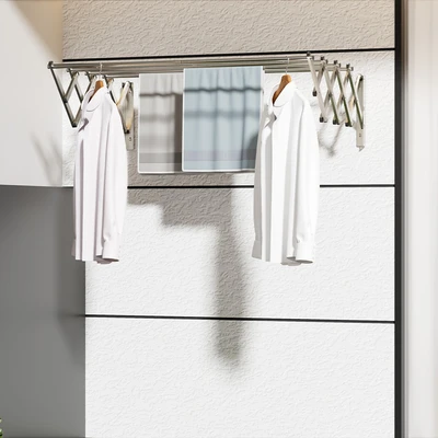 Gambar Stora Jemuran Pakaian Dinding Rectractable Stainless Steel 120 cm - Silver