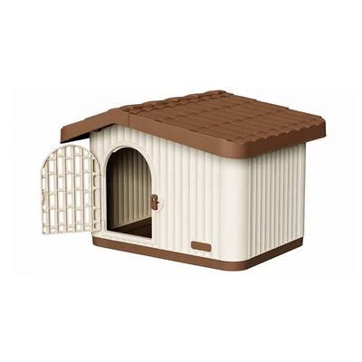 Gambar Pet Kingdom Rumah Anjing & Kucing Dengan Pintu - Cokelat/Krem