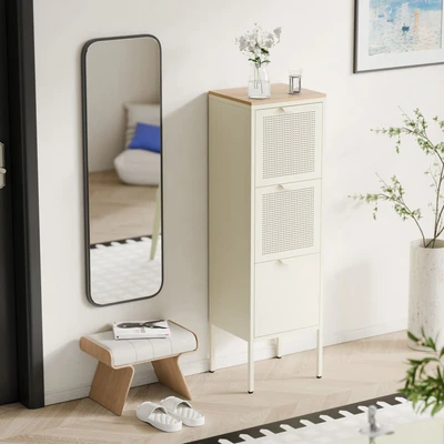 Gambar Stora Calma Wood Kabinet Sepatu 3 Pintu - Krem Beige