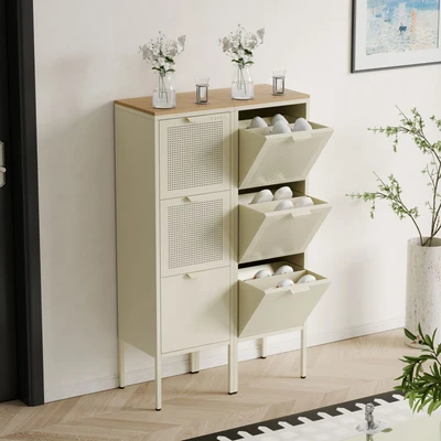 Gambar Stora Calma Wood Kabinet Sepatu 3 Pintu - Krem Beige