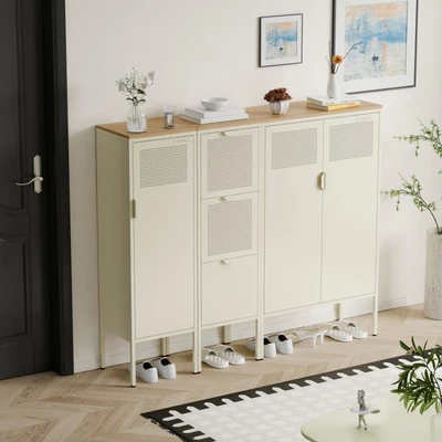Gambar Stora Calma Wood Kabinet Sepatu 3 Pintu - Krem Beige