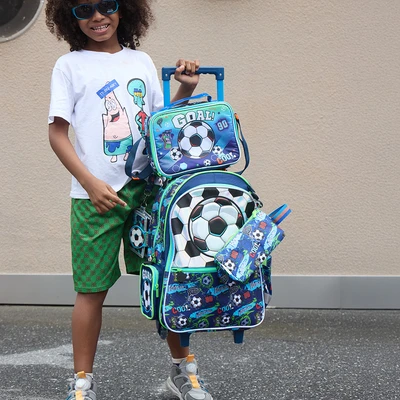 Gambar Kiddy Star Tas Ransel Troli Anak Soccer - Biru