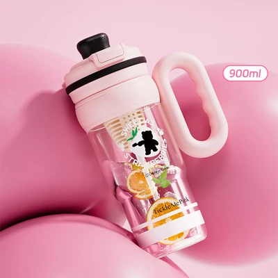 Gambar Unimass Botol Minum Anak Plastik Dengan Sedotan 900 Ml Lotso - Pink