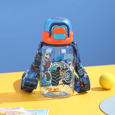 Gambar Kiddy Star Botol Minum Anak Tritan Dengan Sedotan Race 600 ml - Biru/Oranye
