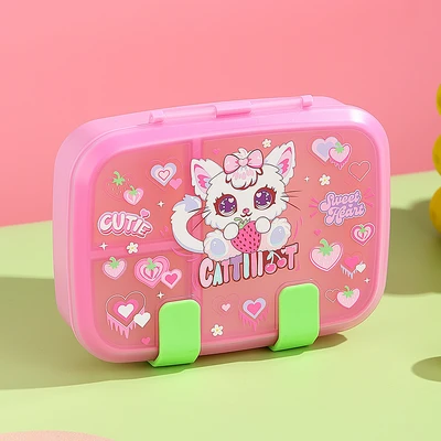 Gambar Kiddy Star Kotak Makan 3 Sekat Removable Cat - Pink