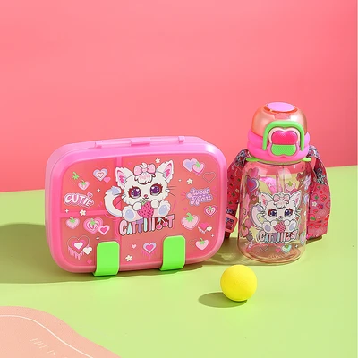Gambar Kiddy Star Kotak Makan 3 Sekat Removable Cat - Pink