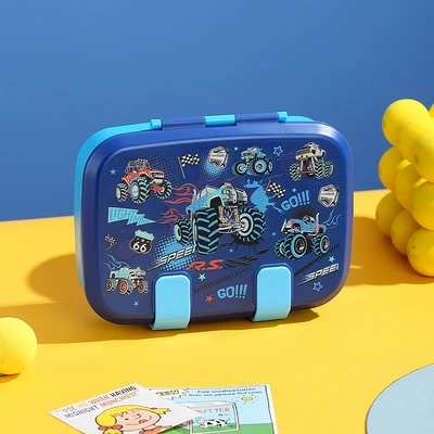 Gambar Kiddy Star Kotak Makan Anak Plastik 3 Sekat Removable Race 590 ml - Biru