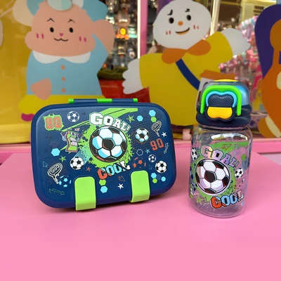 Gambar Kiddy Star Kotak Makan Anak Plastik 3 Sekat Removable Soccer 590 ml - Biru