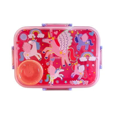 Gambar Kiddy Star Kotak Makan Dengan Wadah Salad 3 Sekat Unicorn 800 ml - Pink