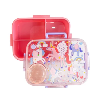 Gambar Kiddy Star Kotak Makan Dengan Wadah Salad 3 Sekat Unicorn 800 ml - Pink