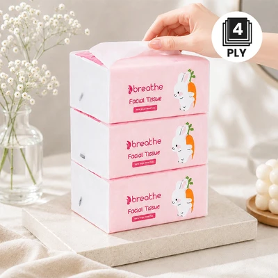 Gambar Breathe Tisu Wajah 4 ply 100 Lembar Set 3 pcs - Putih