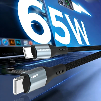 Gambar Sovox Kabel Charger USB-C To USB-C 1.2 Meter 65 Watt - Hitam