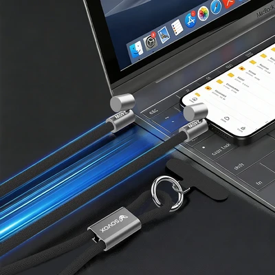 Gambar Sovox Kabel Charger Phone Strap USB-C To USB-C 1.5 Meter 240 Watt - Hitam