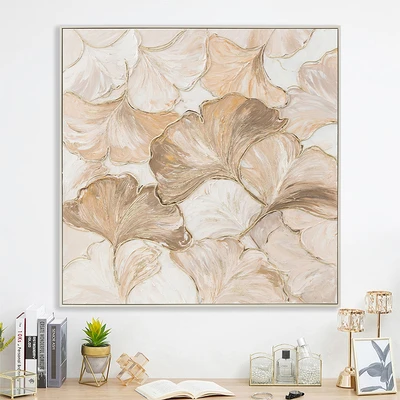 Gambar Informa Lukisan Kanvas Handmade Oil Paint Ginkgo 122.5x122.5 cm - Krem